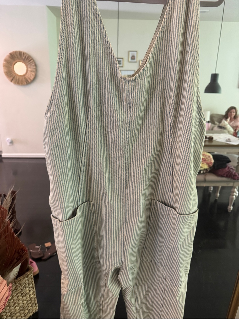 Free People High Roller denim jumpsuit railroad stripe - Picture 2 of 2